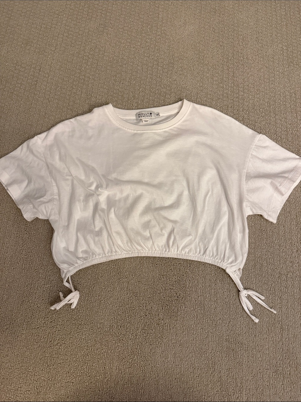 Molly Bracken White Cropped Drawstring Tee